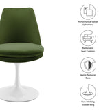 Lumen Swivel Dining Performance Velvet Side Chair in White Moss Green
