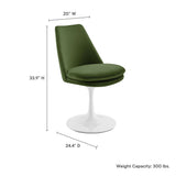 Lumen Swivel Dining Performance Velvet Side Chair in White Moss Green