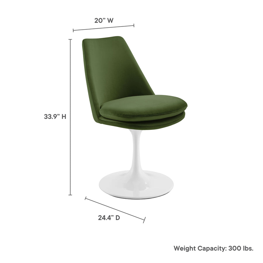 Lumen Swivel Dining Performance Velvet Side Chair in White Moss Green