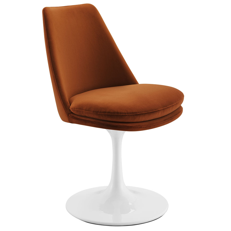 Lumen Swivel Dining Performance Velvet Side Chair in White Rust