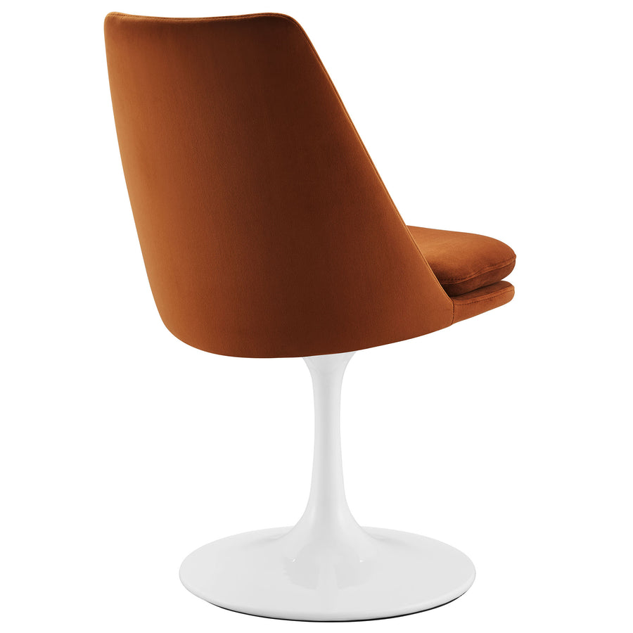 Lumen Swivel Dining Performance Velvet Side Chair in White Rust