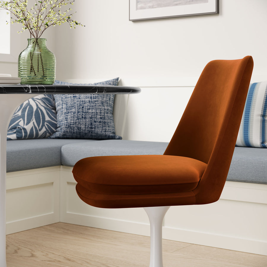 Lumen Swivel Dining Performance Velvet Side Chair in White Rust