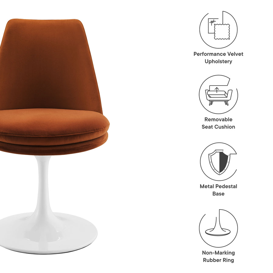Lumen Swivel Dining Performance Velvet Side Chair in White Rust