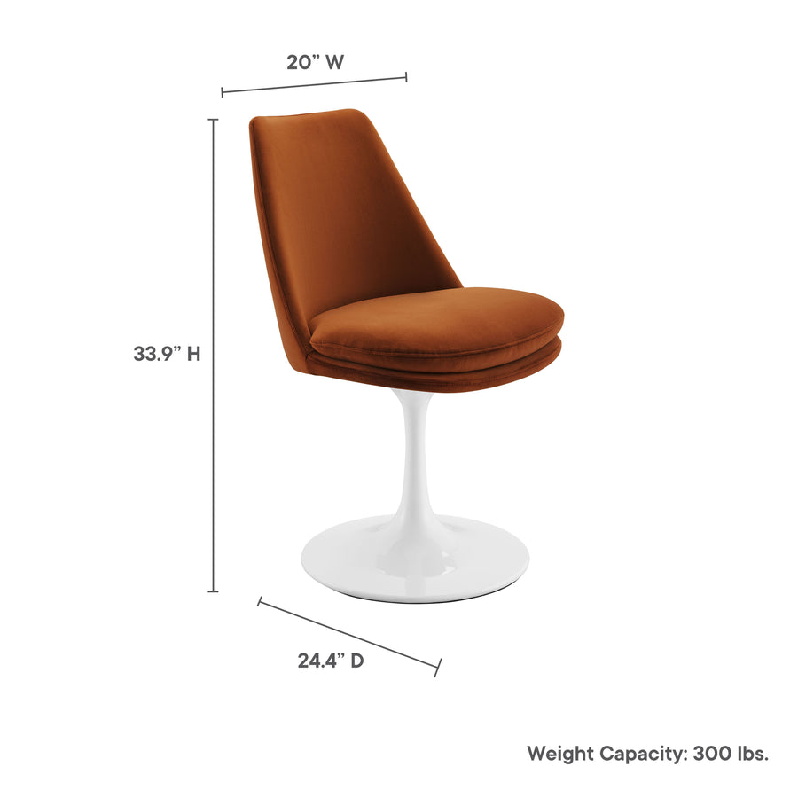 Lumen Swivel Dining Performance Velvet Side Chair in White Rust