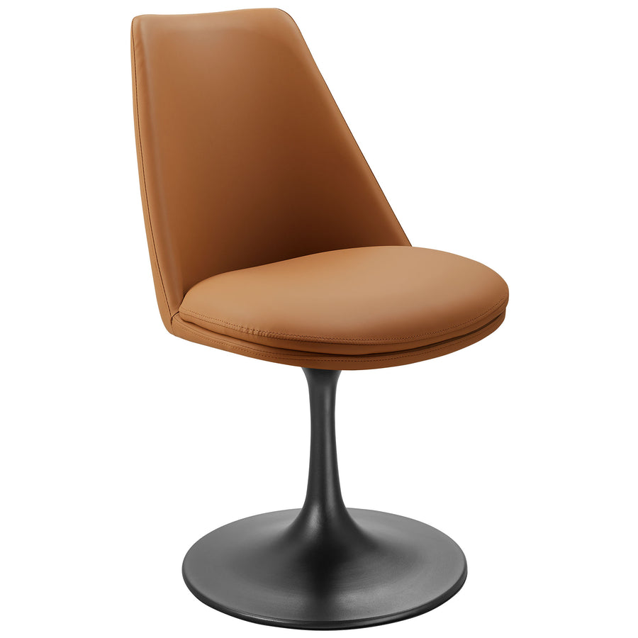 Lumen Swivel Dining Vegan Leather Side Chair in Black Tan