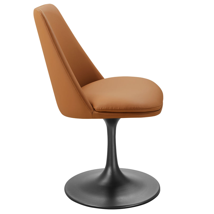 Lumen Swivel Dining Vegan Leather Side Chair in Black Tan