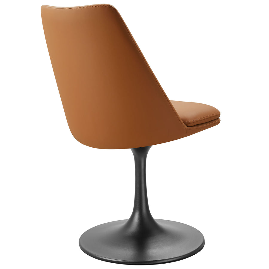 Lumen Swivel Dining Vegan Leather Side Chair in Black Tan