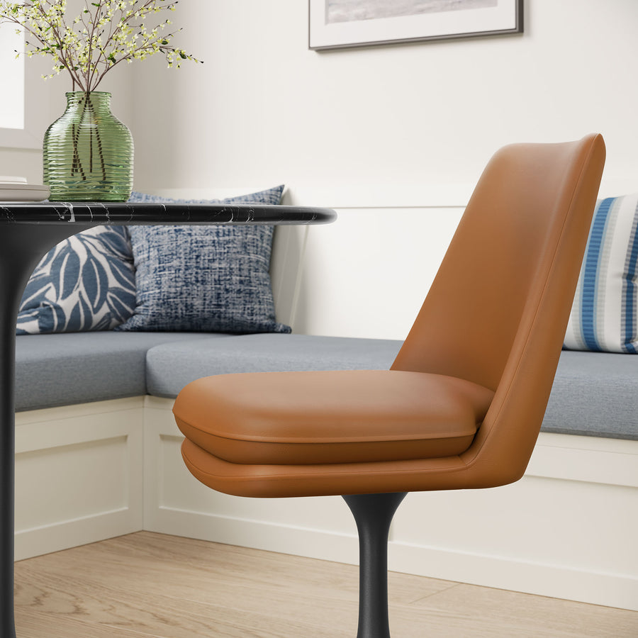 Lumen Swivel Dining Vegan Leather Side Chair in Black Tan