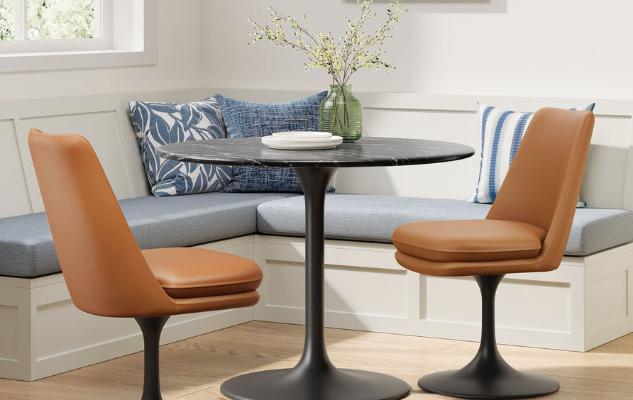 Lumen Swivel Dining Vegan Leather Side Chair in Black Tan
