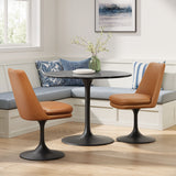 Lumen Swivel Dining Vegan Leather Side Chair in Black Tan