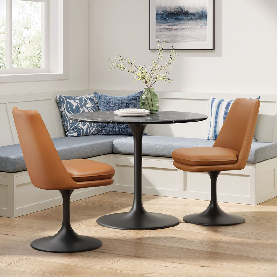 Lumen Swivel Dining Vegan Leather Side Chair in Black Tan