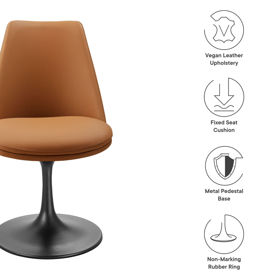 Lumen Swivel Dining Vegan Leather Side Chair in Black Tan
