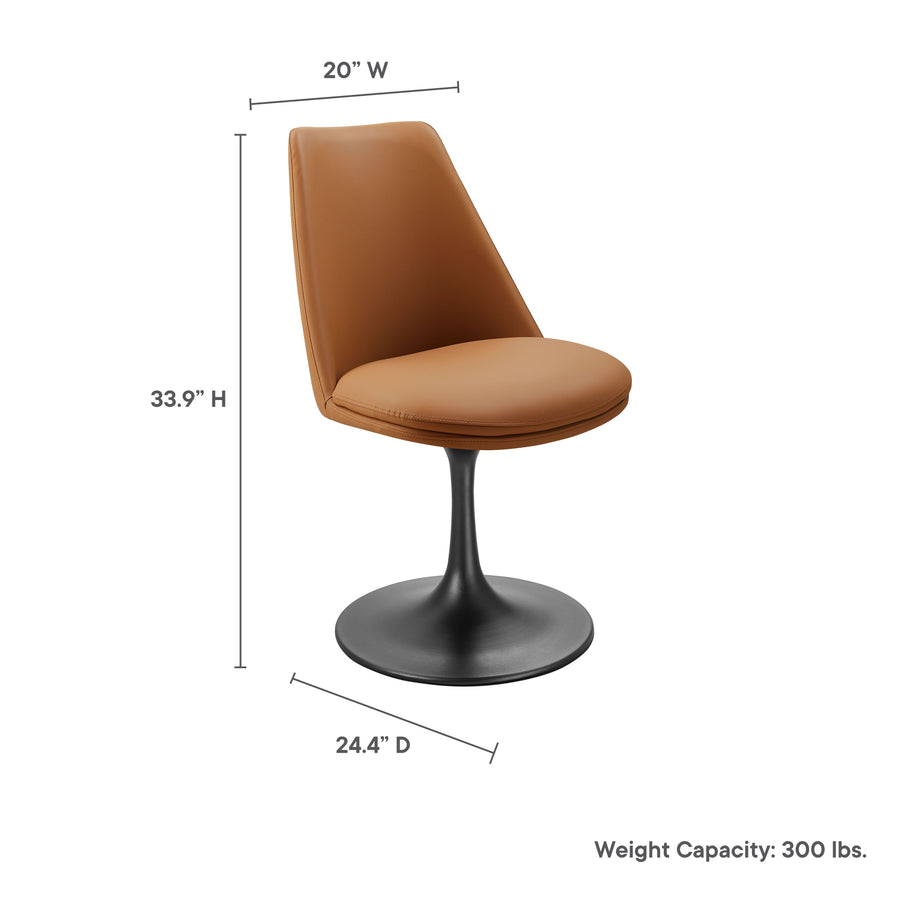 Lumen Swivel Dining Vegan Leather Side Chair in Black Tan