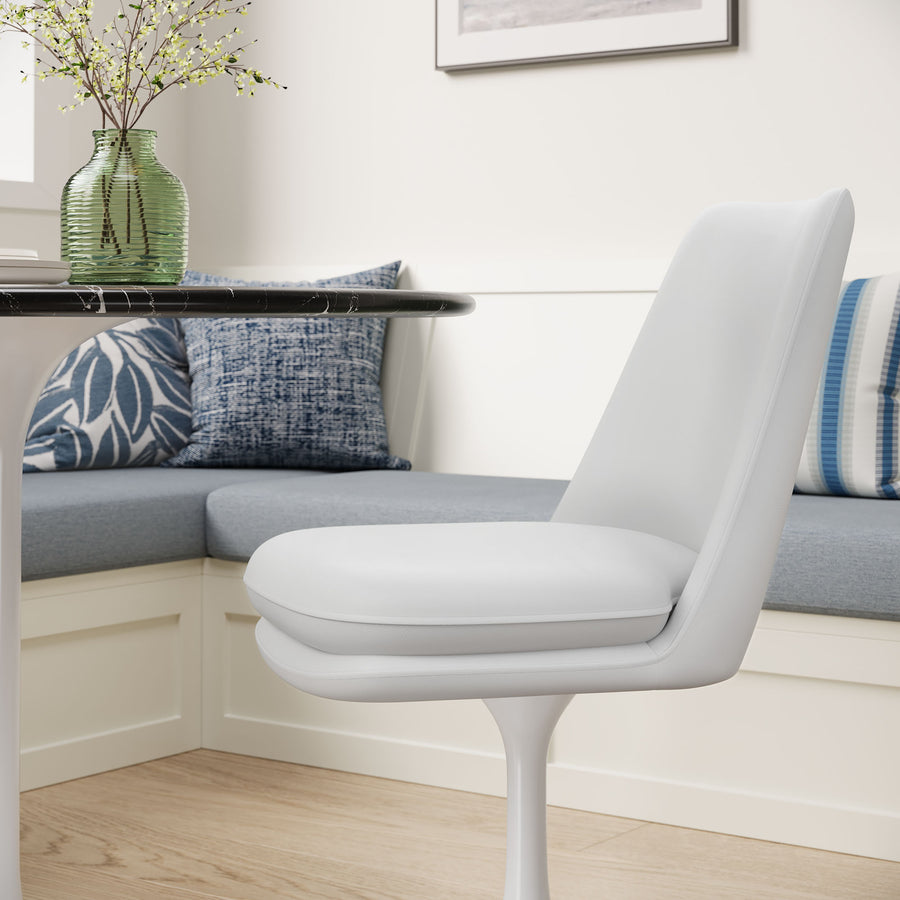 Lumen Swivel Dining Vegan Leather Side Chair in White White
