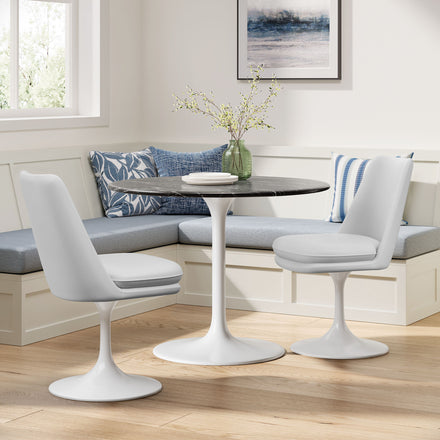 Lippa Swivel Dining Vegan Leather Side Chair in White White