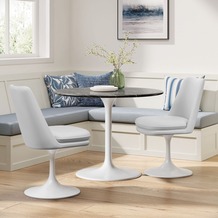 Lumen Swivel Dining Vegan Leather Side Chair in White White