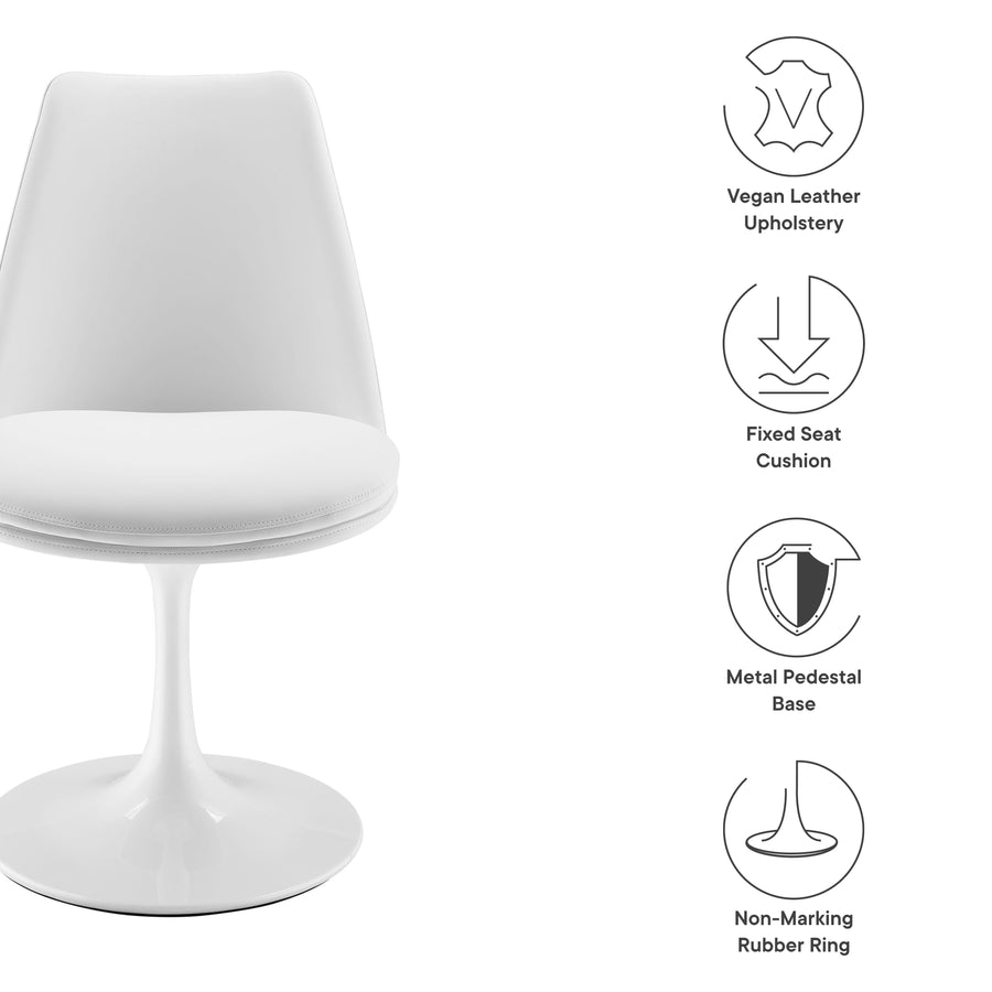 Lumen Swivel Dining Vegan Leather Side Chair in White White
