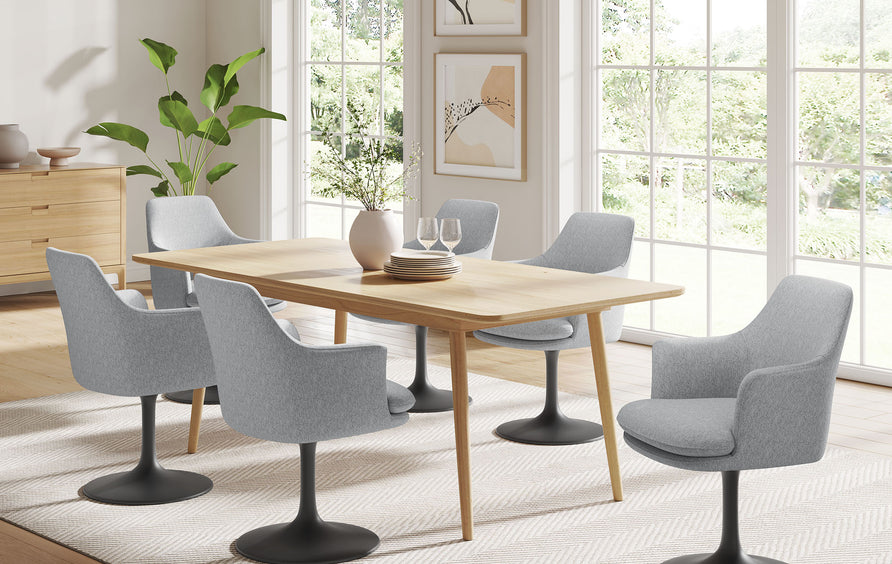 Lumen Swivel Dining Upholstered Armchair in Black Light Gray