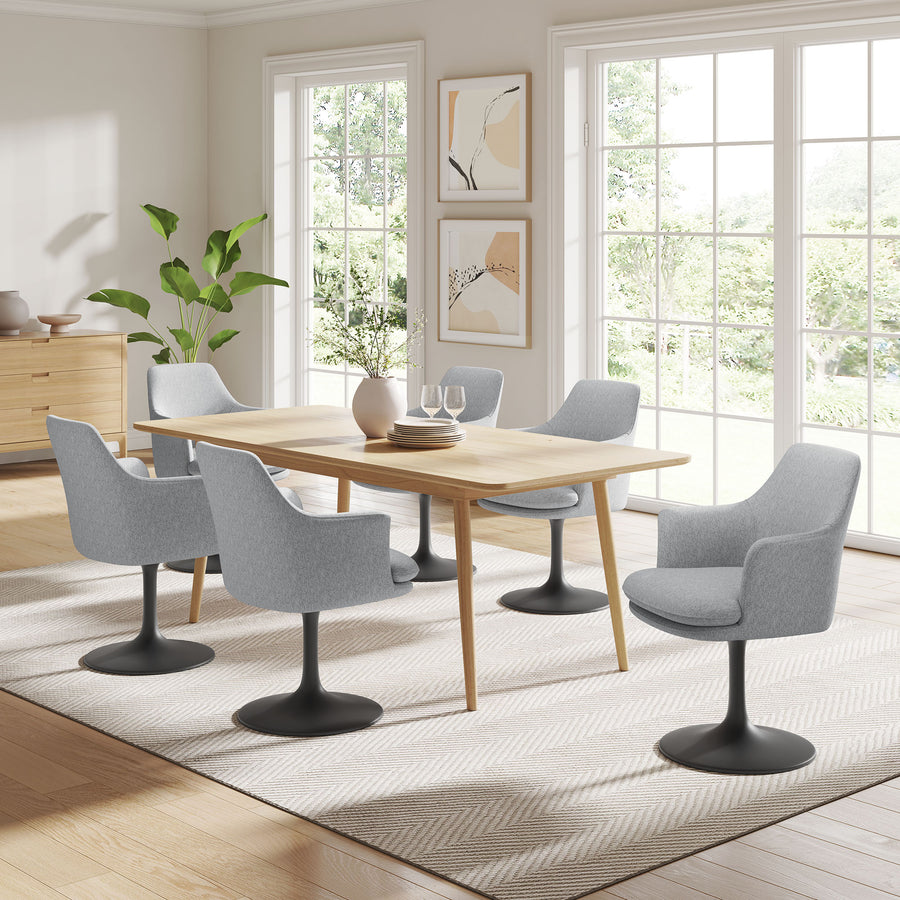 Lumen Swivel Dining Upholstered Armchair in Black Light Gray
