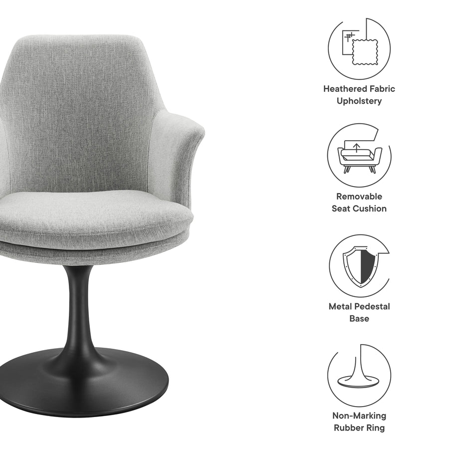 Lumen Swivel Dining Upholstered Armchair in Black Light Gray