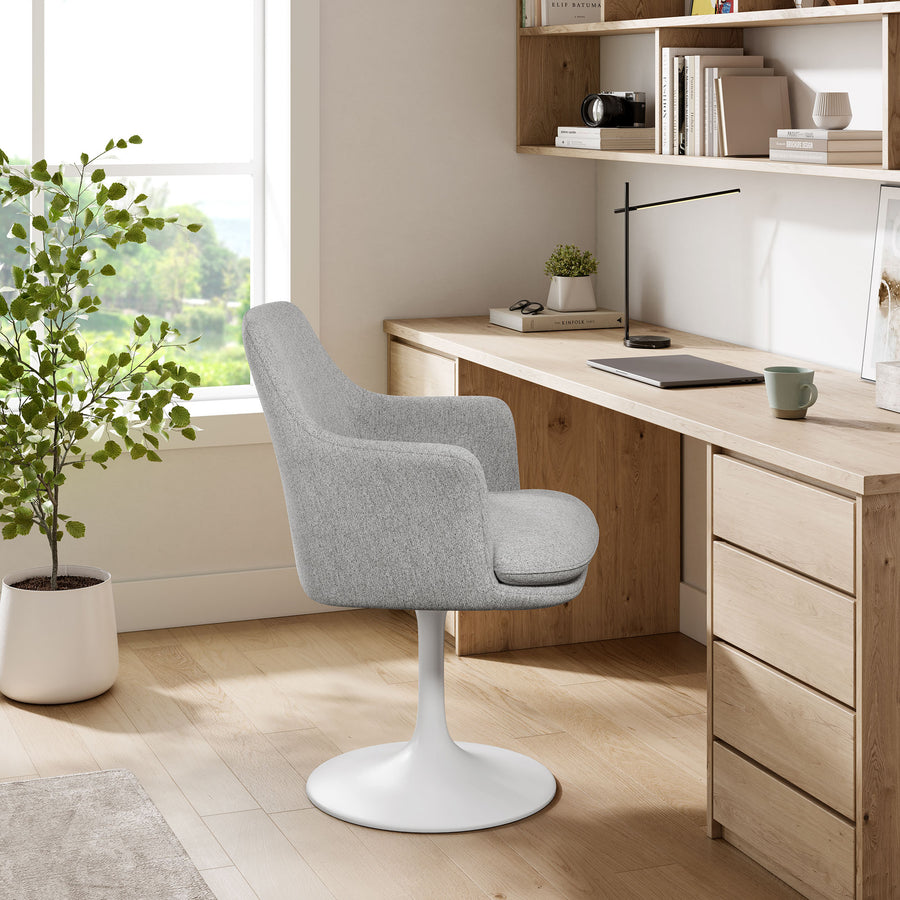 Lumen Swivel Dining Upholstered Armchair in White Light Gray