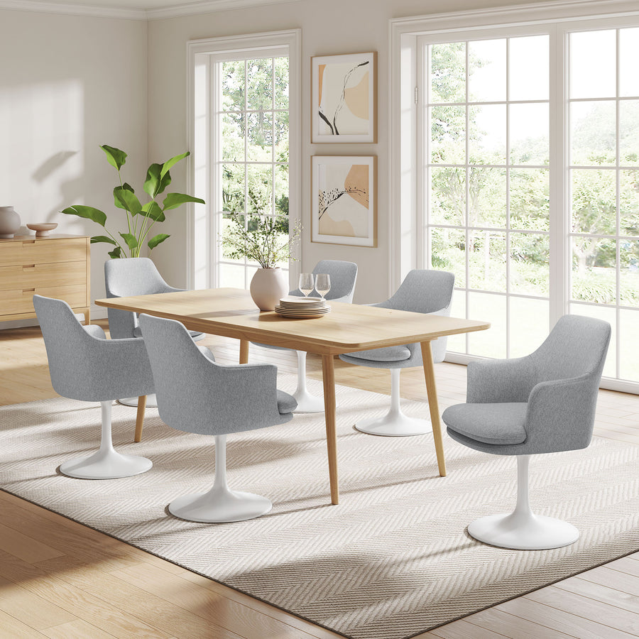 Lumen Swivel Dining Upholstered Armchair in White Light Gray