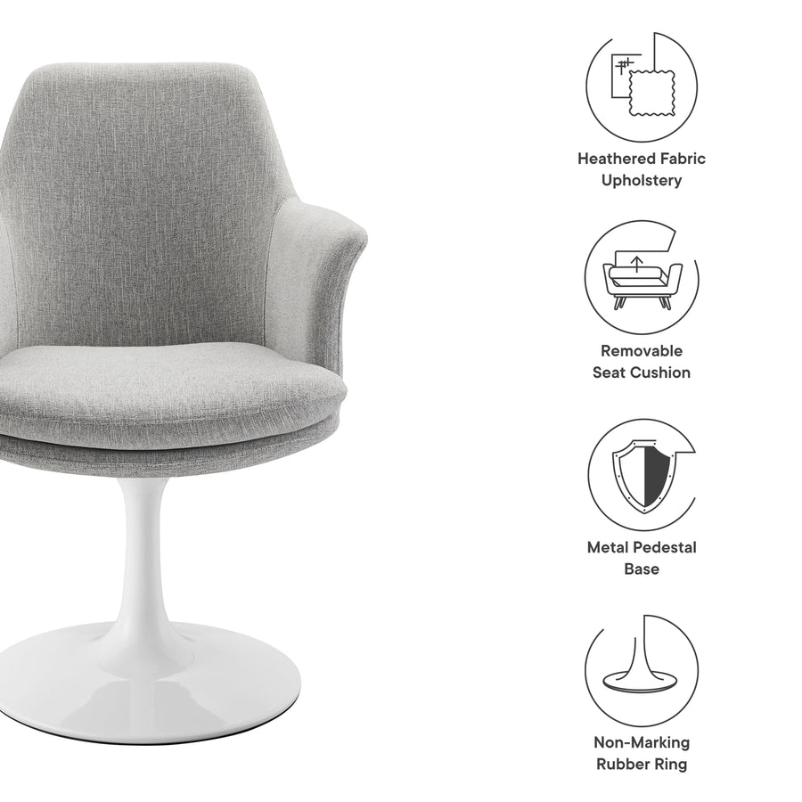 Lumen Swivel Dining Upholstered Armchair in White Light Gray