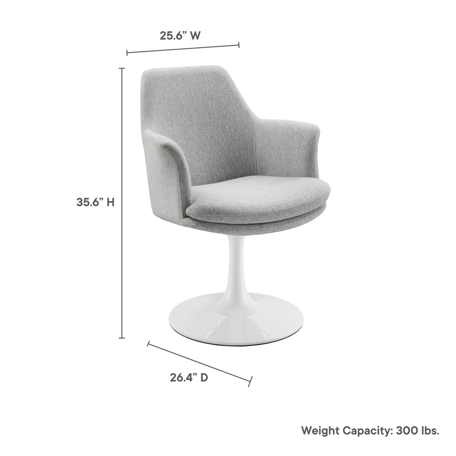 Lumen Swivel Dining Upholstered Armchair in White Light Gray