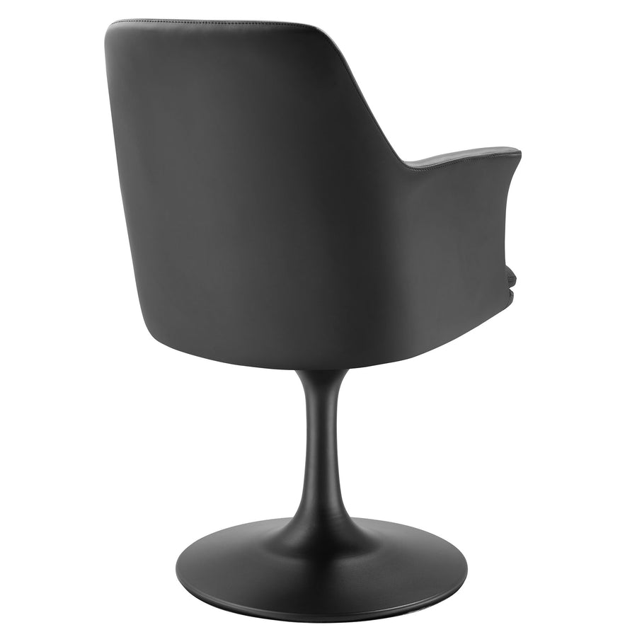 Lumen Swivel Dining Vegan Leather Armchair in Black Black
