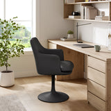 Lumen Swivel Dining Vegan Leather Armchair in Black Black