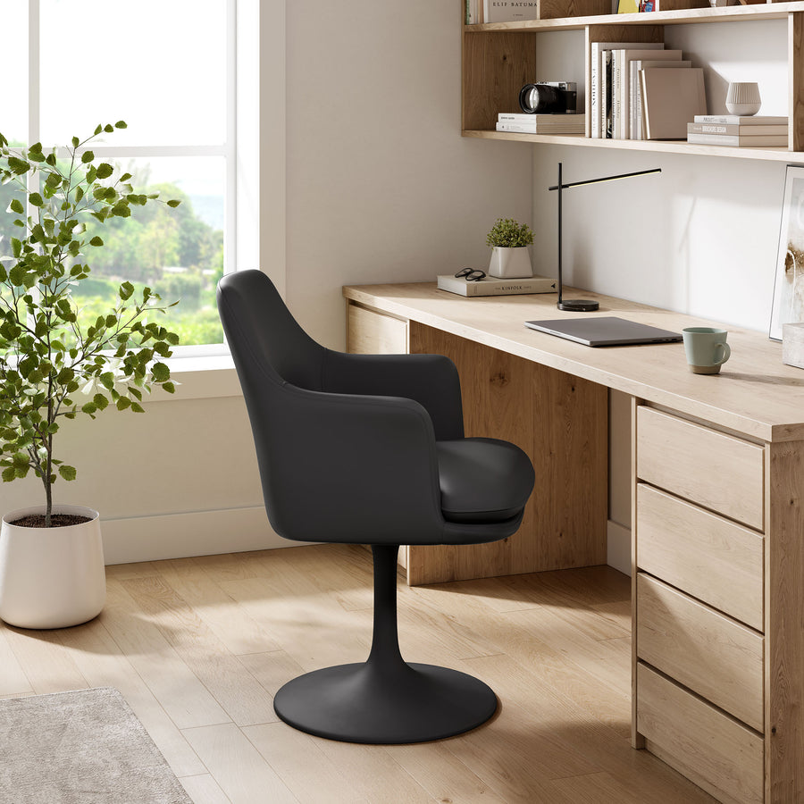 Lumen Swivel Dining Vegan Leather Armchair in Black Black