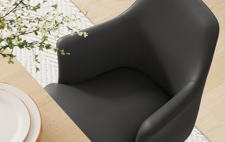Lumen Swivel Dining Vegan Leather Armchair in Black Black