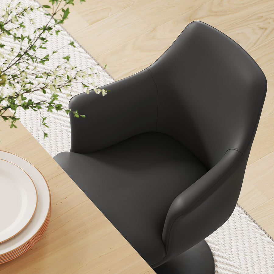Lumen Swivel Dining Vegan Leather Armchair in Black Black