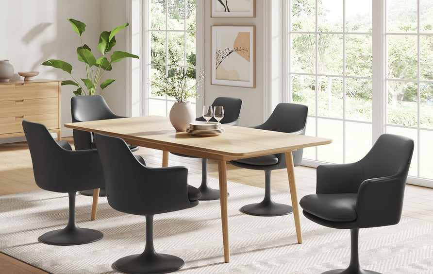Lumen Swivel Dining Vegan Leather Armchair in Black Black