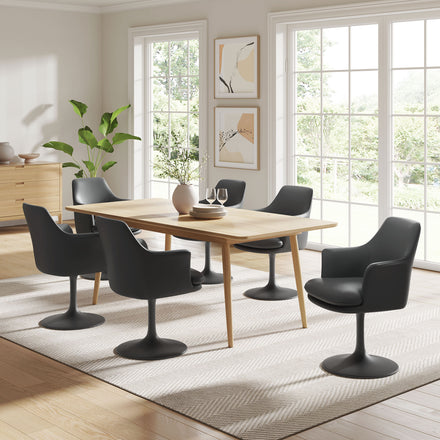 Lippa Swivel Dining Vegan Leather Armchair in Black Black