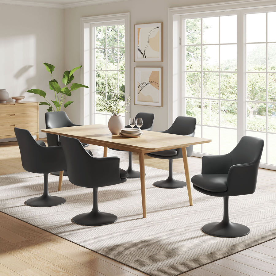 Lumen Swivel Dining Vegan Leather Armchair in Black Black