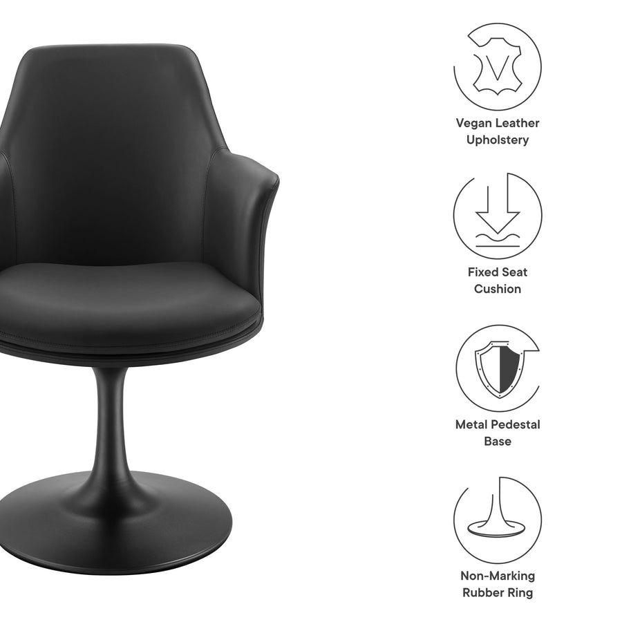 Lumen Swivel Dining Vegan Leather Armchair in Black Black