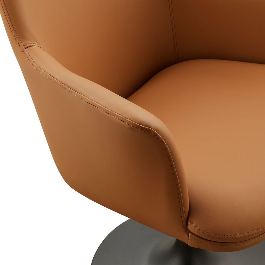 Lumen Swivel Dining Vegan Leather Armchair in Black Tan