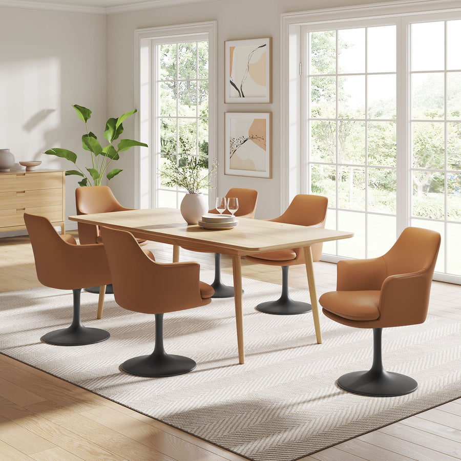 Lumen Swivel Dining Vegan Leather Armchair in Black Tan