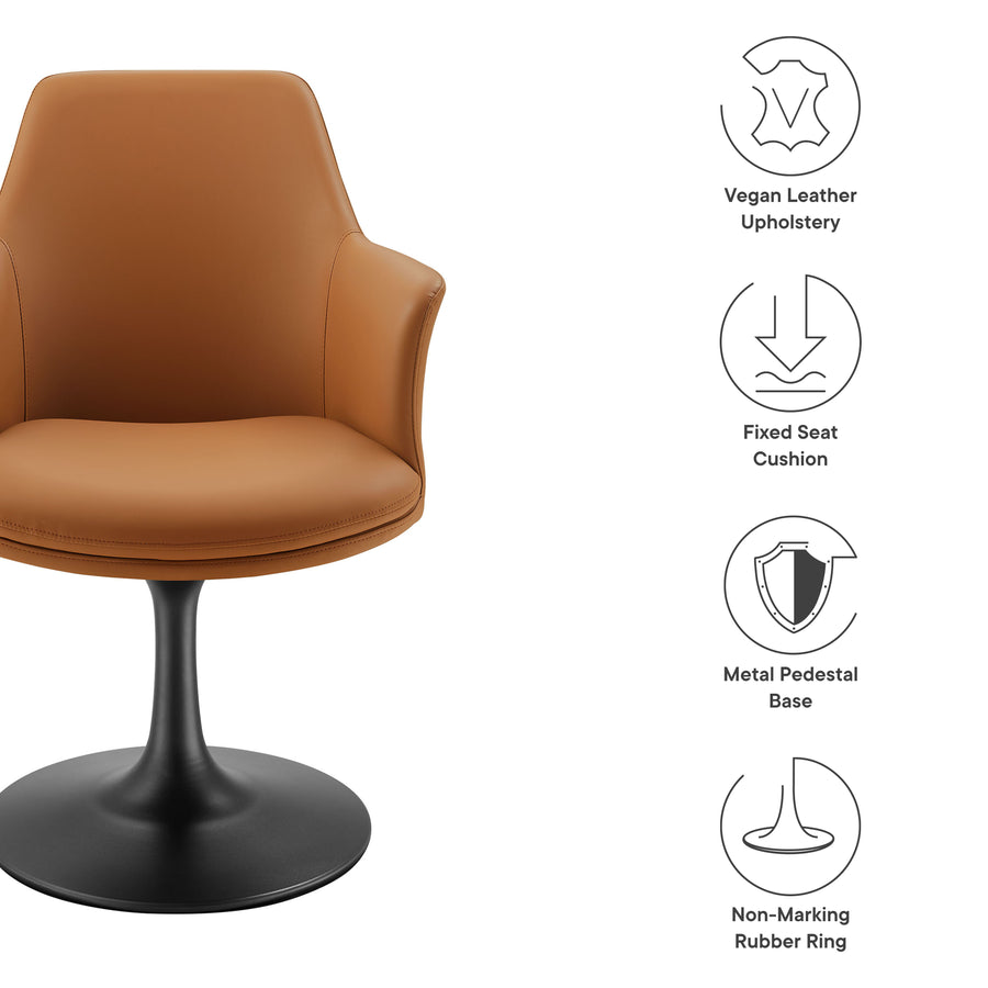 Lumen Swivel Dining Vegan Leather Armchair in Black Tan
