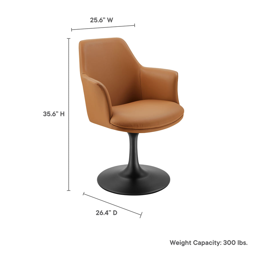 Lumen Swivel Dining Vegan Leather Armchair in Black Tan