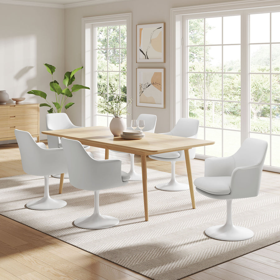 Lumen Swivel Dining Vegan Leather Armchair in White White