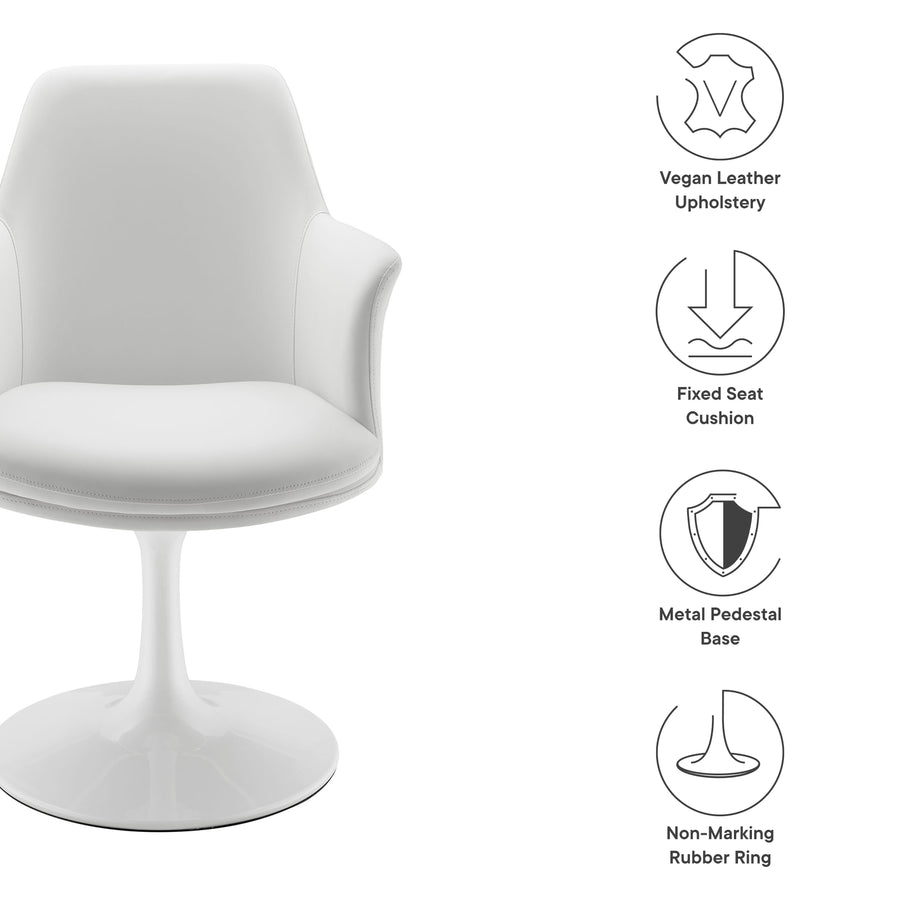 Lumen Swivel Dining Vegan Leather Armchair in White White
