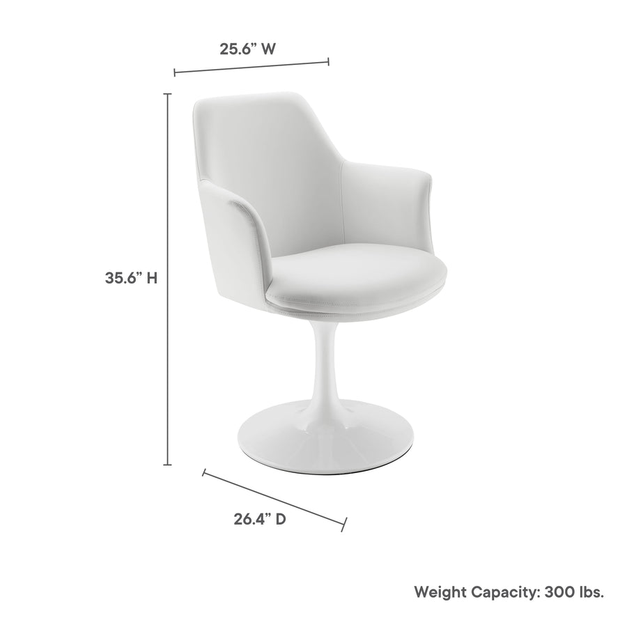 Lumen Swivel Dining Vegan Leather Armchair in White White