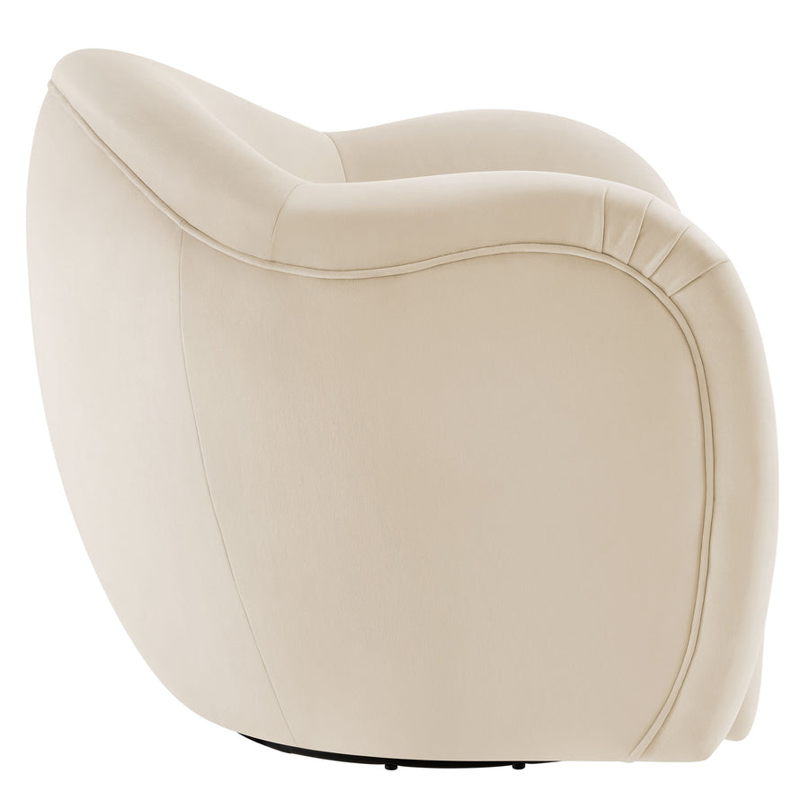 Linus Performance Velvet Swivel Armchair in Alabaster