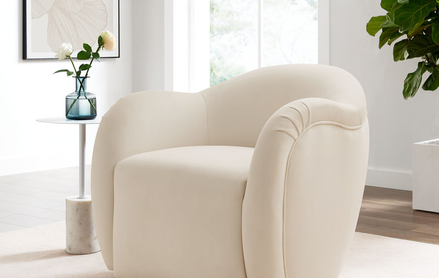 Linus Performance Velvet Swivel Armchair in Alabaster
