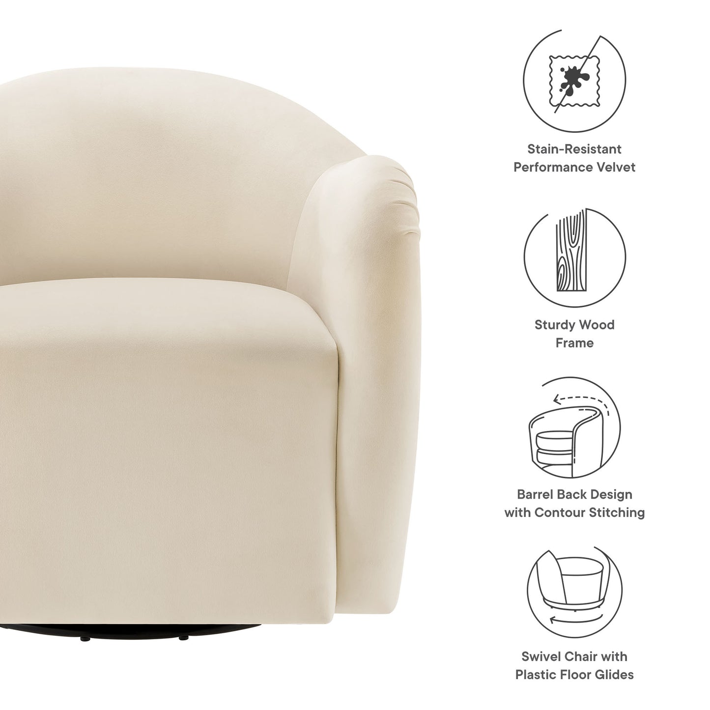 Compose Performance Velvet Swivel Armchair by Furniture For America