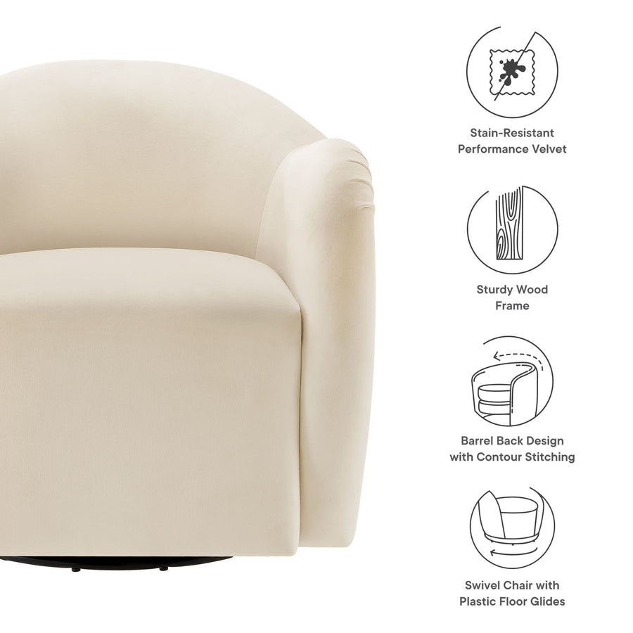 Linus Performance Velvet Swivel Armchair in Alabaster