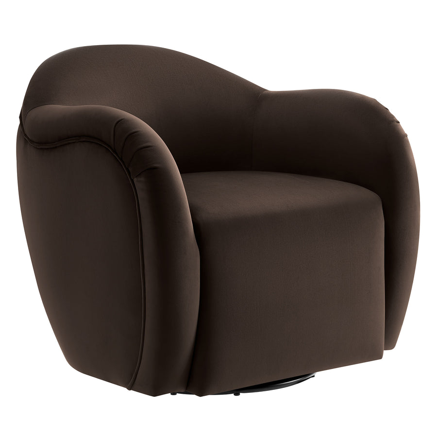 Linus Performance Velvet Swivel Armchair in Chocolate Brown