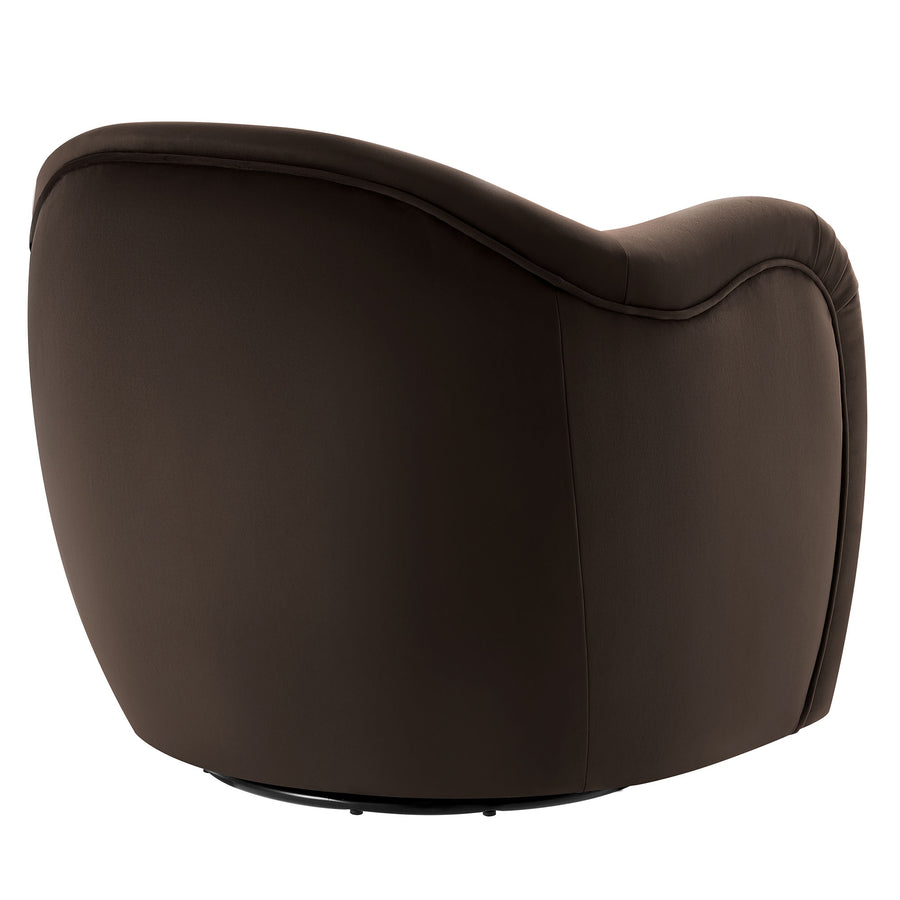 Linus Performance Velvet Swivel Armchair in Chocolate Brown